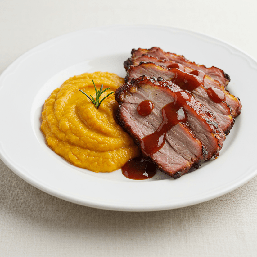 Bondiola BBQ con cremoso de batatas