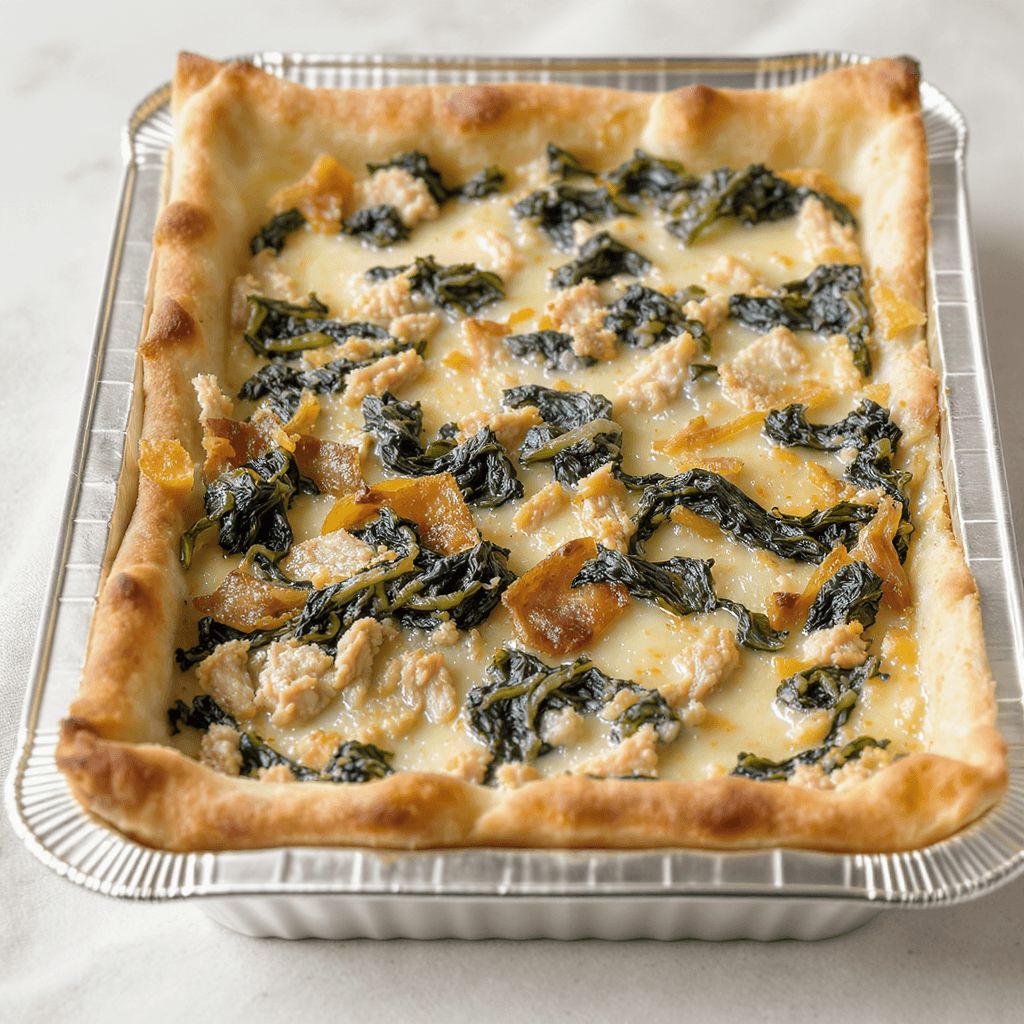 Tarta de pollo, queso y espinaca